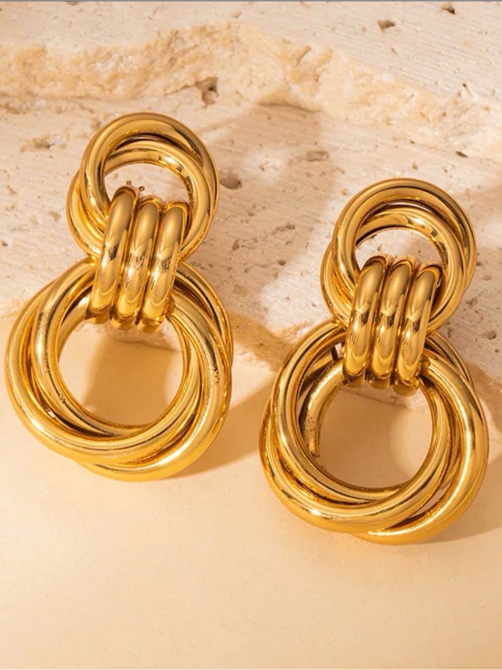 18k Gold chunky Loop Drop Earrings - Women's Fashion Jewelry